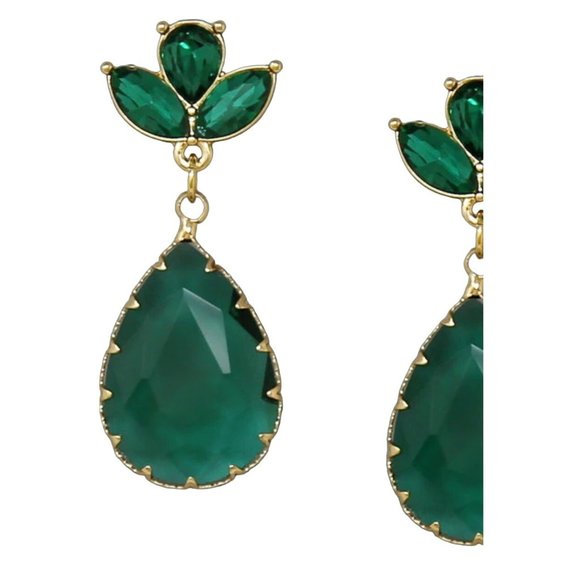 Big Apple Teardrop Statement Dangle Earrings Green Gold NWT - Picture 1 of 1